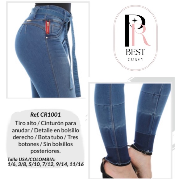 CAROU CR1001 Colombian Jeans | High Waist Push Up | Built-In Belt - Picture 7 of 8